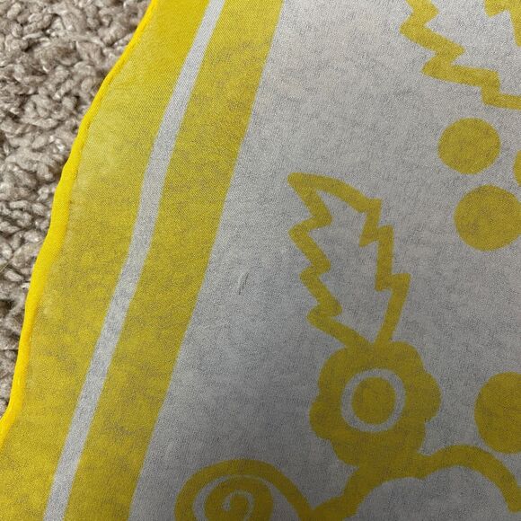 Rectangle Scarf Yellow Flower Power Retro Hand Rolled Ribbon Hair Neck 60s 70s - Picture 6 of 7